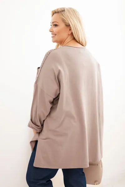 Legínovo Dámska mikina Plus Size bavlnená s potlačou béžová Farba: Hnedá, Veľkosť: UNI