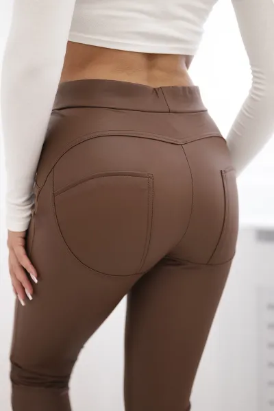 Legínovo Push-up legíny z eko kože khaki Farba: Khaki, Veľkosť: XS