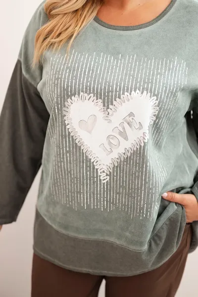 Legínovo Dámska mikina Plus Size bavlnená s potlačou srdca a šnúrkami hnedá Farba: Hnedá, Veľkosť: UNI