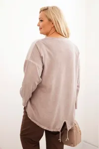 Legínovo Dámska mikina Plus Size bavlnená s potlačou srdca a šnúrkami hnedá Farba: Hnedá, Veľkosť: UNI