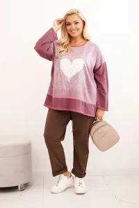 Legínovo Dámska mikina Plus Size bavlnená s potlačou srdca a šnúrkami hnedá Farba: Hnedá, Veľkosť: UNI