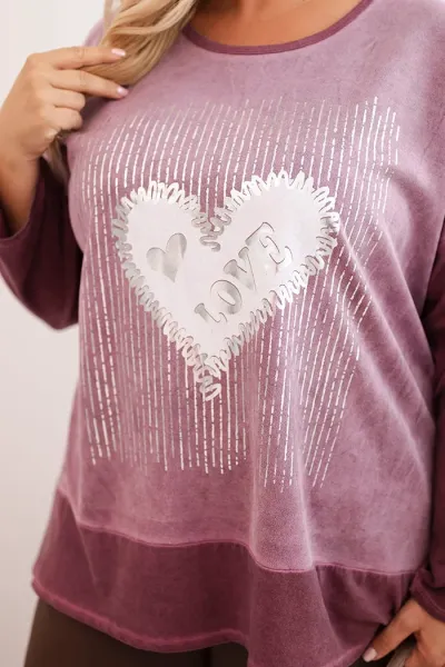 Legínovo Dámska mikina Plus Size bavlnená s potlačou srdca a šnúrkami hnedá Farba: Hnedá, Veľkosť: UNI