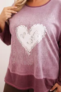 Legínovo Dámska mikina Plus Size bavlnená s potlačou srdca a šnúrkami hnedá Farba: Hnedá, Veľkosť: UNI