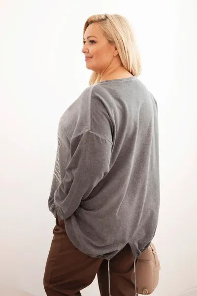 Legínovo Dámska mikina Plus Size bavlnená s potlačou srdca a šnúrkami hnedá Farba: Hnedá, Veľkosť: UNI