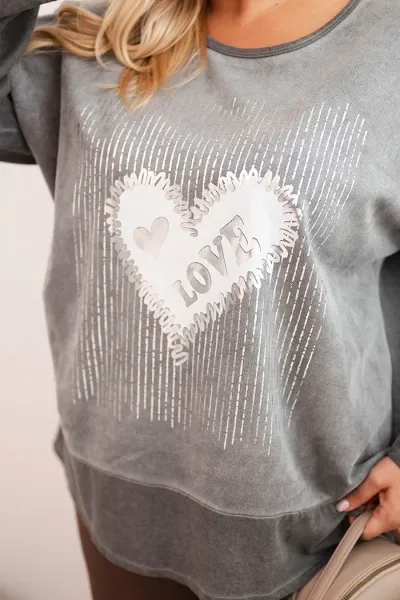 Legínovo Dámska mikina Plus Size bavlnená s potlačou srdca a šnúrkami hnedá Farba: Hnedá, Veľkosť: UNI