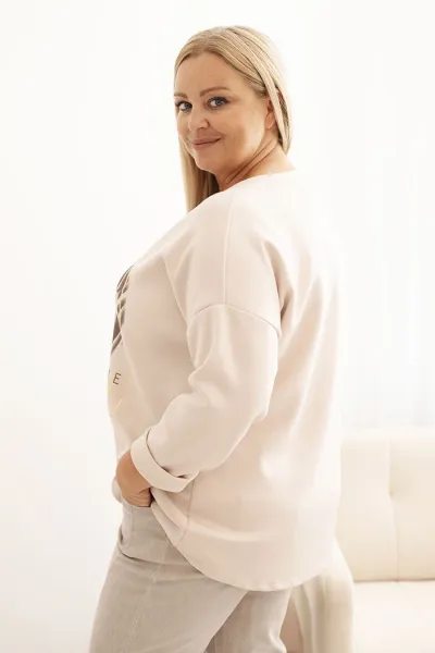Legínovo Dámska mikina Plus Size maslová s 3D potlačou bavlnená Farba: Béžová, Veľkosť: UNI