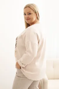 Legínovo Dámska mikina Plus Size maslová s 3D potlačou bavlnená Farba: Béžová, Veľkosť: UNI