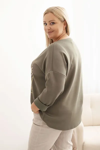 Legínovo Dámska mikina Plus Size maslová s 3D potlačou bavlnená Farba: Béžová, Veľkosť: UNI