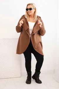 Legínovo Dámska mikina Plus Size s kapucňou a asymetrickým zipsom hnedá Farba: Hnedá, Veľkosť: 2XL/3XL
