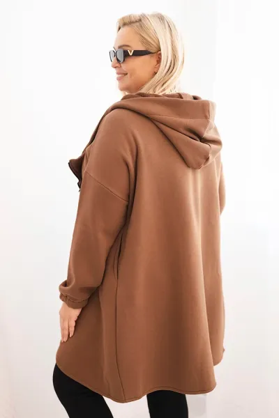 Legínovo Dámska mikina Plus Size s kapucňou a asymetrickým zipsom hnedá Farba: Hnedá, Veľkosť: 2XL/3XL