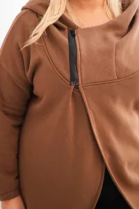Legínovo Dámska mikina Plus Size s kapucňou a asymetrickým zipsom hnedá Farba: Hnedá, Veľkosť: 2XL/3XL