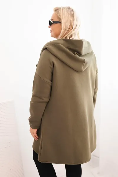 Legínovo Dámska mikina Plus Size s kapucňou a asymetrickým zipsom hnedá Farba: Hnedá, Veľkosť: 2XL/3XL