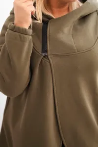 Legínovo Dámska mikina Plus Size s kapucňou a asymetrickým zipsom hnedá Farba: Hnedá, Veľkosť: 2XL/3XL