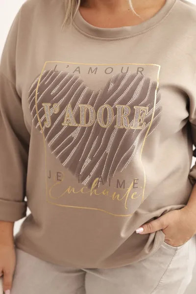 Legínovo Dámska mikina Plus Size maslová s 3D potlačou bavlnená Farba: Béžová, Veľkosť: UNI