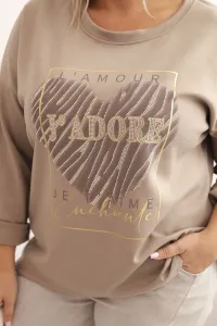 Legínovo Dámska mikina Plus Size maslová s 3D potlačou bavlnená Farba: Béžová, Veľkosť: UNI