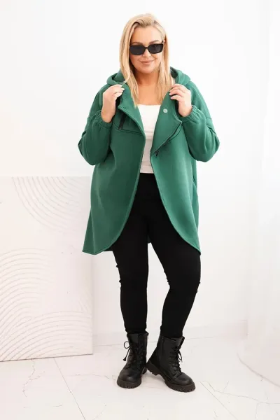 Legínovo Dámska mikina Plus Size s kapucňou a asymetrickým zipsom hnedá Farba: Hnedá, Veľkosť: 2XL/3XL