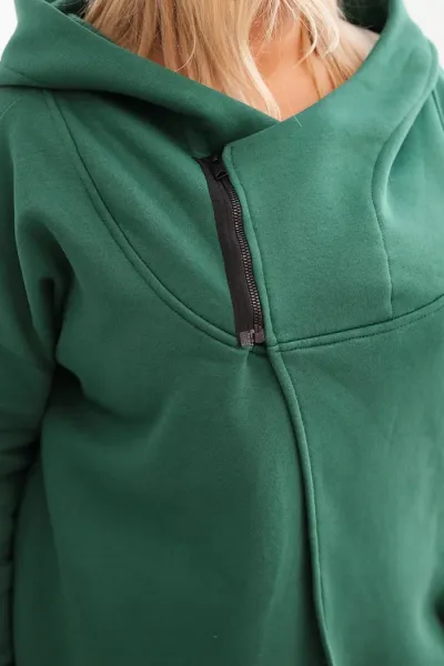 Legínovo Dámska mikina Plus Size s kapucňou a asymetrickým zipsom hnedá Farba: Hnedá, Veľkosť: 2XL/3XL
