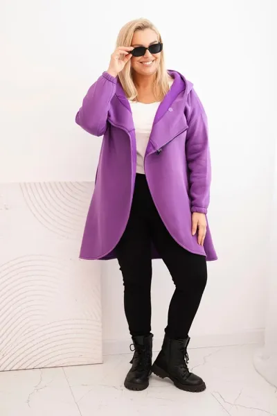 Legínovo Dámska mikina Plus Size s kapucňou a asymetrickým zipsom hnedá Farba: Hnedá, Veľkosť: 2XL/3XL