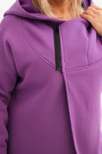 Legínovo Dámska mikina Plus Size s kapucňou a asymetrickým zipsom hnedá Farba: Hnedá, Veľkosť: 2XL/3XL