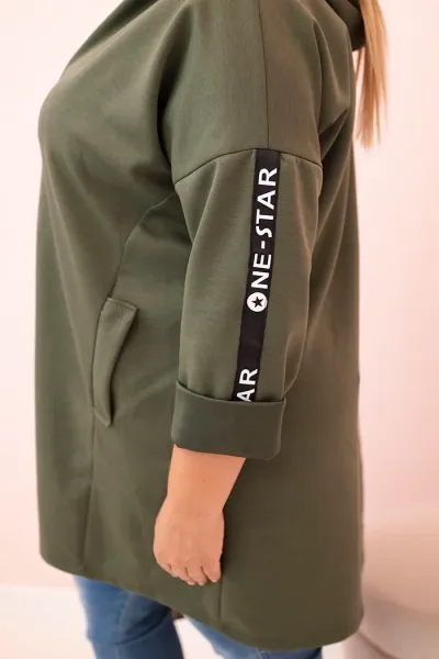 Legínovo Dámska mikina Plus Size s viskózou na zips s kapucňou béžová Farba: Khaki, Veľkosť: UNI