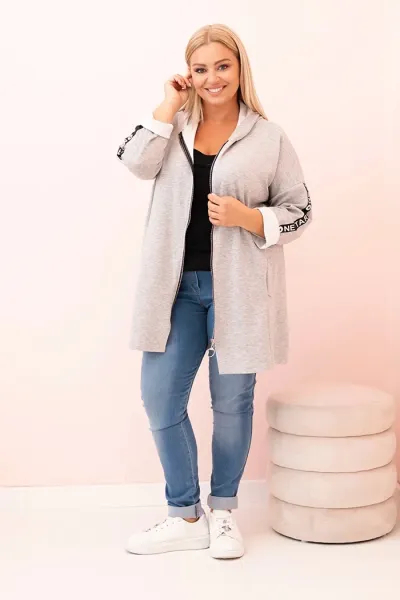 Legínovo Dámska mikina Plus Size s viskózou na zips s kapucňou béžová Farba: Khaki, Veľkosť: UNI