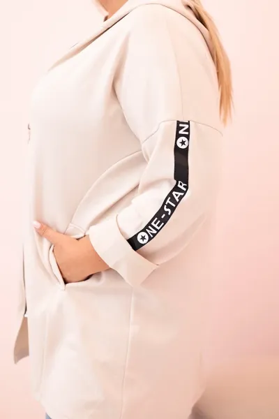 Legínovo Dámska mikina Plus Size s viskózou na zips s kapucňou béžová Farba: Khaki, Veľkosť: UNI