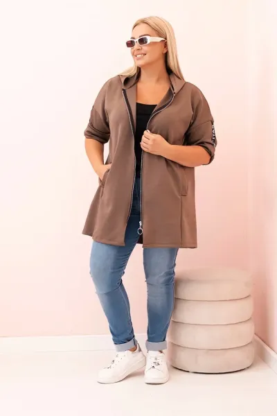 Legínovo Dámska mikina Plus Size s viskózou na zips s kapucňou béžová Farba: Khaki, Veľkosť: UNI