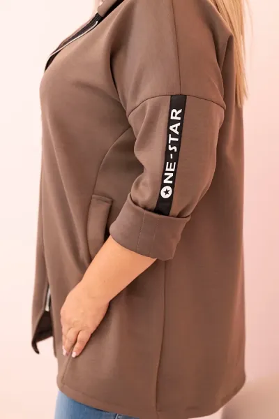 Legínovo Dámska mikina Plus Size s viskózou na zips s kapucňou béžová Farba: Khaki, Veľkosť: UNI