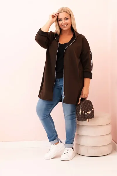 Legínovo Dámska mikina Plus Size s viskózou na zips s kapucňou béžová Farba: Khaki, Veľkosť: UNI