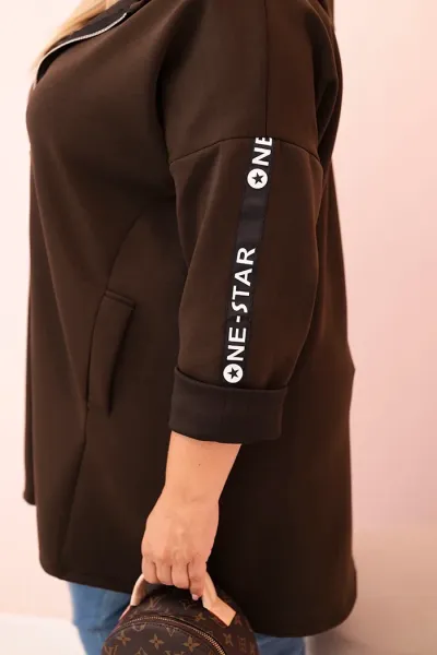 Legínovo Dámska mikina Plus Size s viskózou na zips s kapucňou béžová Farba: Khaki, Veľkosť: UNI