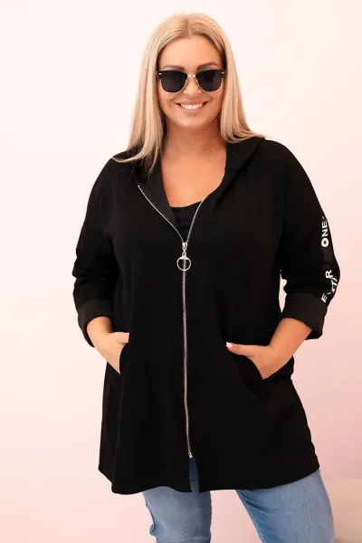 Legínovo Dámska mikina Plus Size s viskózou na zips s kapucňou béžová Farba: Khaki, Veľkosť: UNI