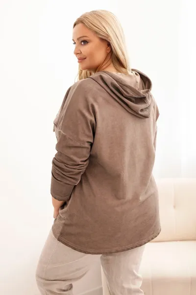 Legínovo Dámska mikina Plus Size s kapucňou a potlačou hnedá Farba: Hnedá, Veľkosť: UNI