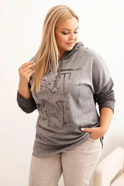 Legínovo Dámska mikina Plus Size s kapucňou a potlačou hnedá Farba: Hnedá, Veľkosť: UNI