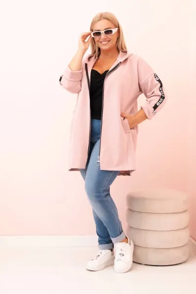 Legínovo Dámska mikina Plus Size s viskózou na zips s kapucňou béžová Farba: Khaki, Veľkosť: UNI