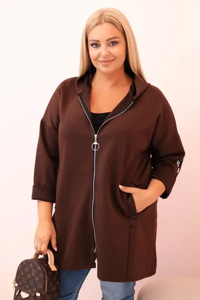 Legínovo Dámska mikina Plus Size s viskózou na zips s kapucňou béžová Farba: Khaki, Veľkosť: UNI