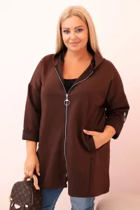 Legínovo Dámska mikina Plus Size s viskózou na zips s kapucňou béžová Farba: Khaki, Veľkosť: UNI
