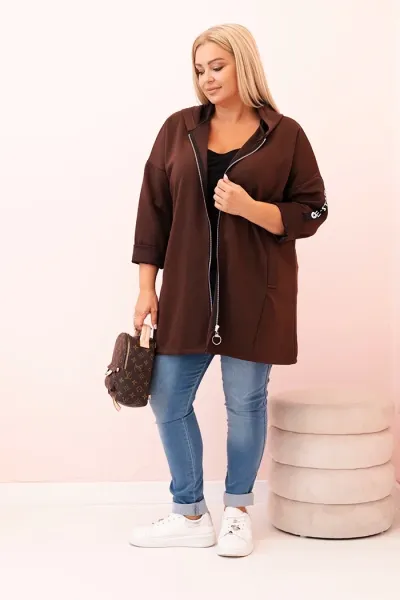 Legínovo Dámska mikina Plus Size s viskózou na zips s kapucňou béžová Farba: Khaki, Veľkosť: UNI