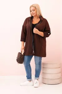 Legínovo Dámska mikina Plus Size s viskózou na zips s kapucňou béžová Farba: Khaki, Veľkosť: UNI