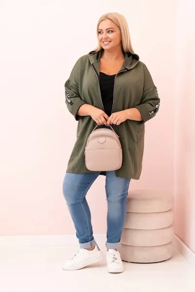 Legínovo Dámska mikina Plus Size s viskózou na zips s kapucňou béžová Farba: Khaki, Veľkosť: UNI