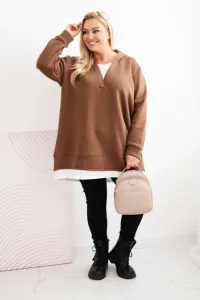 Legínovo Zateplená dámska mikina Plus Size s kapucňou a véčkom hnedá Farba: Hnedá, Veľkosť: UNI