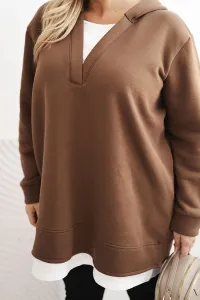 Legínovo Zateplená dámska mikina Plus Size s kapucňou a véčkom hnedá Farba: Hnedá, Veľkosť: UNI