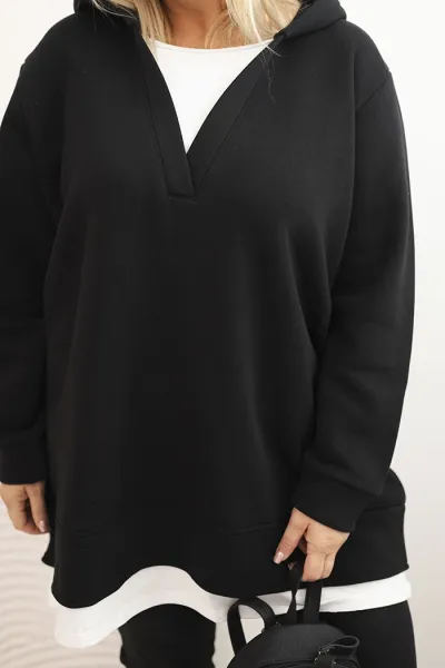 Legínovo Zateplená dámska mikina Plus Size s kapucňou a véčkom hnedá Farba: Hnedá, Veľkosť: UNI