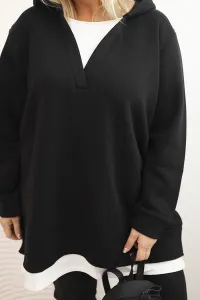 Legínovo Zateplená dámska mikina Plus Size s kapucňou a véčkom hnedá Farba: Hnedá, Veľkosť: UNI
