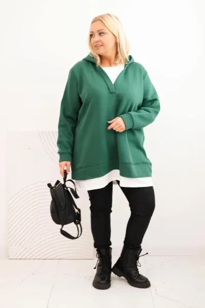 Legínovo Zateplená dámska mikina Plus Size s kapucňou a véčkom hnedá Farba: Hnedá, Veľkosť: UNI