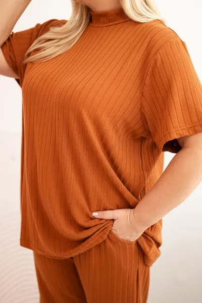 Legínovo Dámska súprava Plus Size 3-dielna ťavia Farba: Hnedá, Veľkosť: UNI