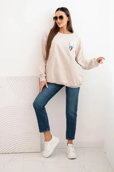 Legínovo Dámska oversize mikina z bavlny s farebnými krídlami na chrbte béžová Farba: Hnedá, Veľkosť: UNI
