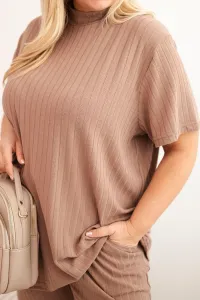 Legínovo Dámska súprava Plus Size 3-dielna ťavia Farba: Hnedá, Veľkosť: UNI