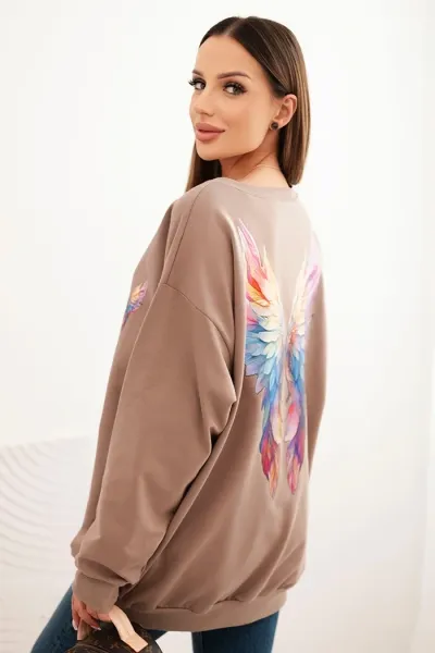 Legínovo Dámska oversize mikina z bavlny s farebnými krídlami na chrbte béžová Farba: Hnedá, Veľkosť: UNI