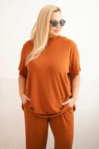 Legínovo Dámska súprava Plus Size 3-dielna ťavia Farba: Hnedá, Veľkosť: UNI