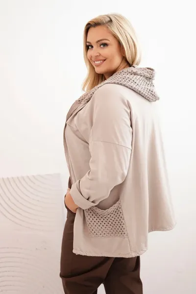 Legínovo Dámska mikina Plus Size bavlnená oversize s dlhým rukávom béžová Farba: Hnedá, Veľkosť: UNI
